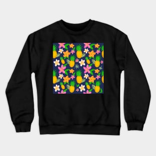 Tropical pineapple print with plumeria flowers. Crewneck Sweatshirt